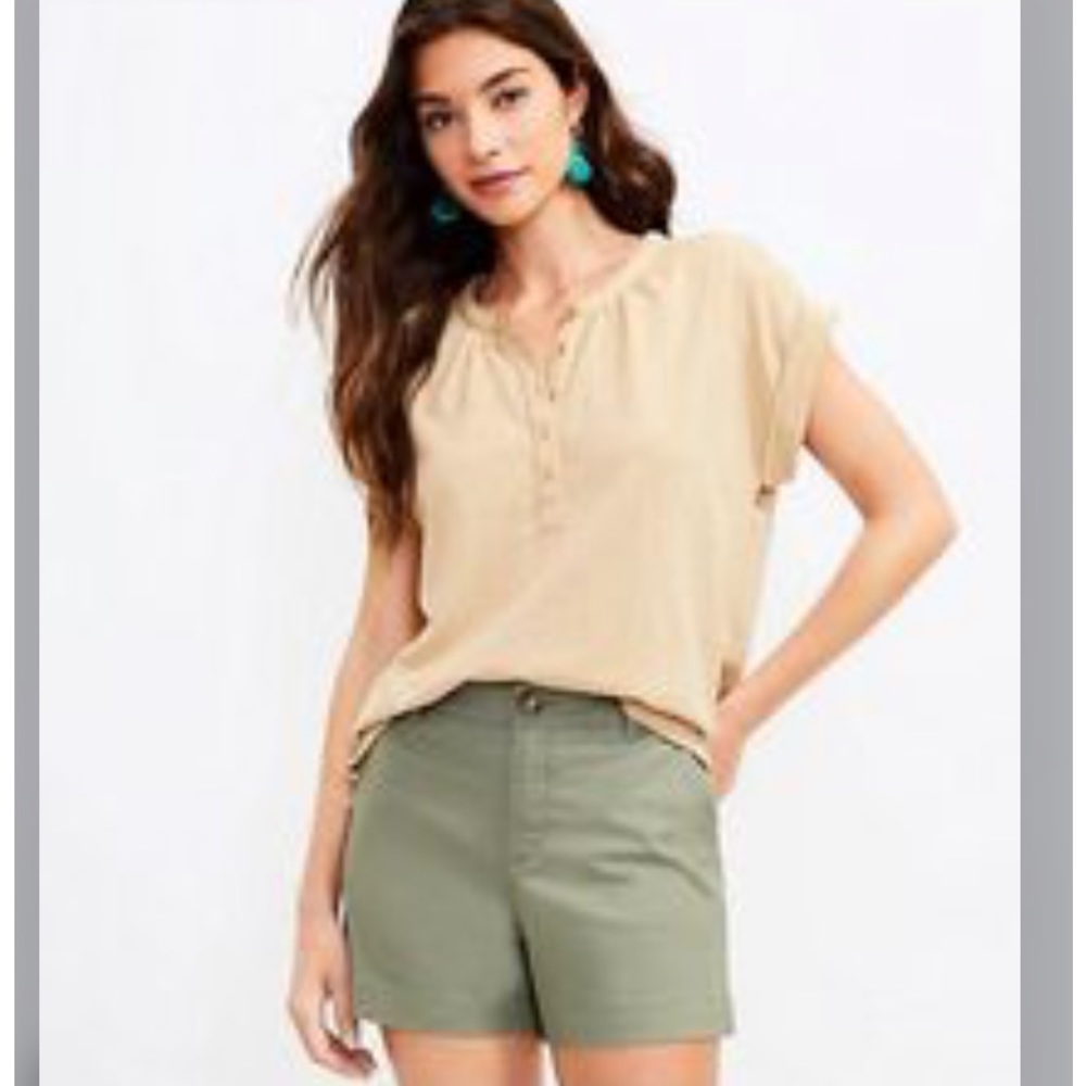 LOFT NWT Henley Tunic Tee with Buttons - Desert Dune Camel